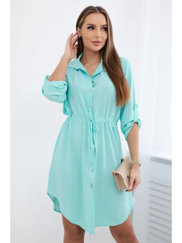 Włoski Dress with button closure and tie at the waist mint