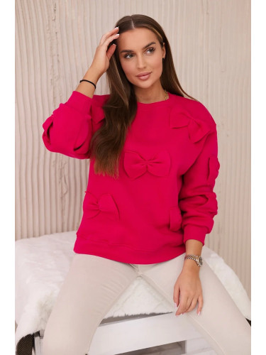 Insulated cotton sweatshirt with fuchsia-colored decorative bows