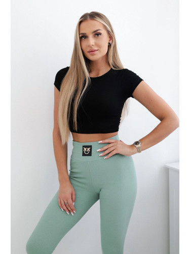 Ribbed leggings with a high waist dark mint
