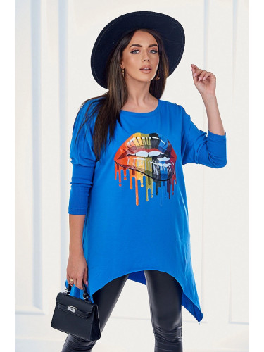 Oversize blouse with rainbow lip print purple-blue