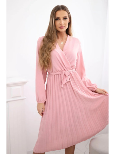 Kesi Włoski Dress tied with a pleated hem dark powder pink