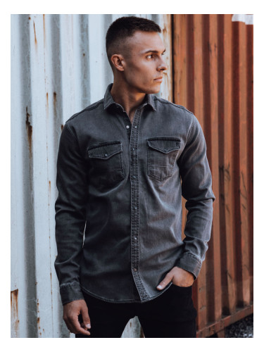 Мъжка дънкова риза, тъмносива