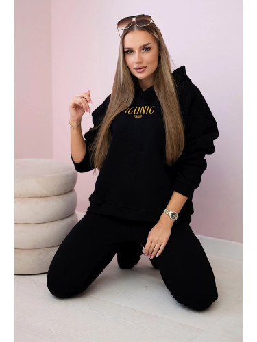 Insulated cotton set, sweatshirt with embroidery + black trousers