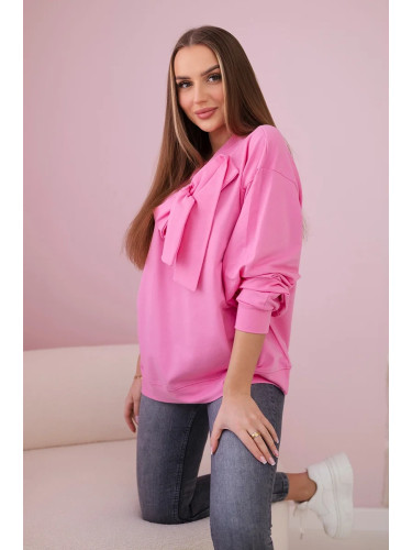 Cotton blouse with bow light pink