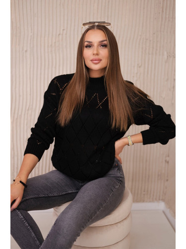 Black high-neckline sweater with diamond pattern
