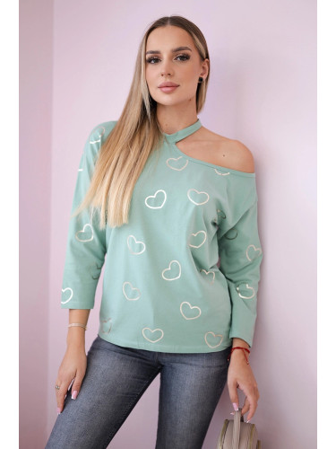Blouse with heart print dark mint