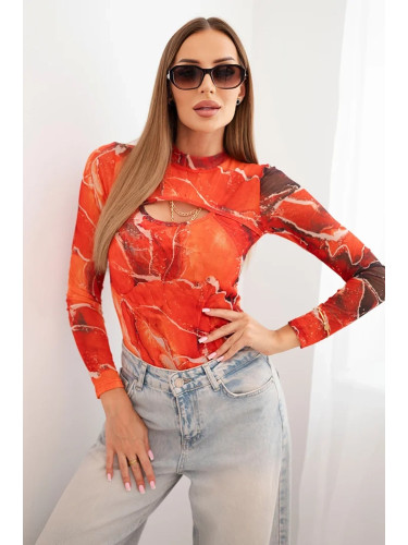 Marble pattern nude blouse red