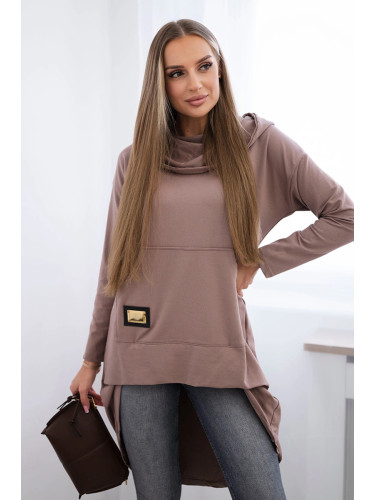 Sweatshirt with long back and mocha hood