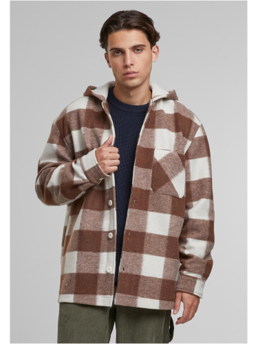 Big Check Hooded Shirt Jacket White Sand/Brown