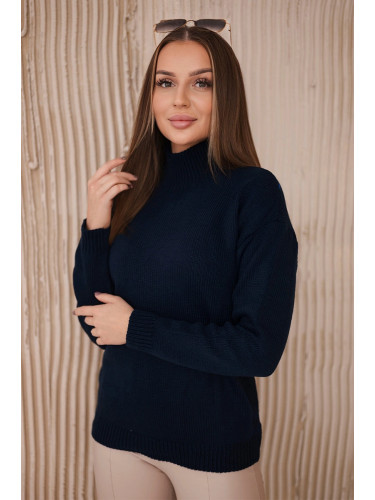 High-neckline sweater in navy blue