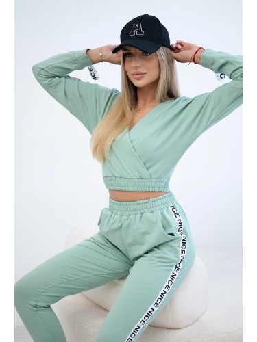 Set with decorative stripes dark mint