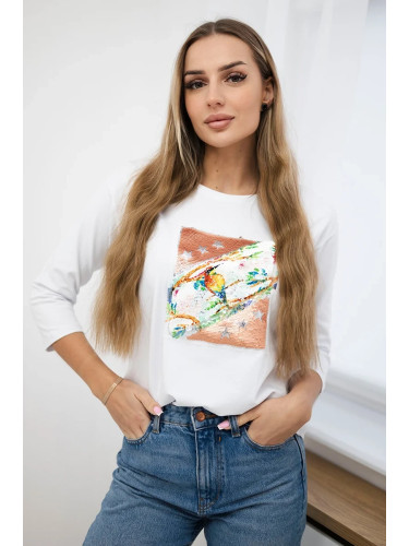 Blouse with 3D Bird white graphics