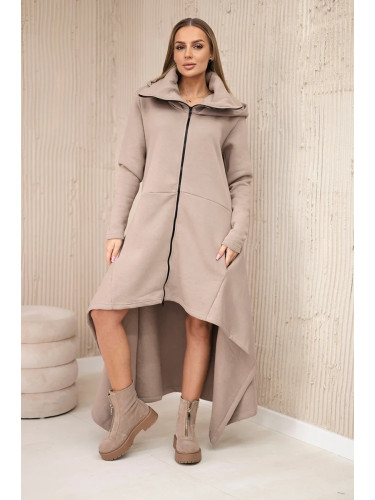 Insulated dress with longer sides in dark beige color
