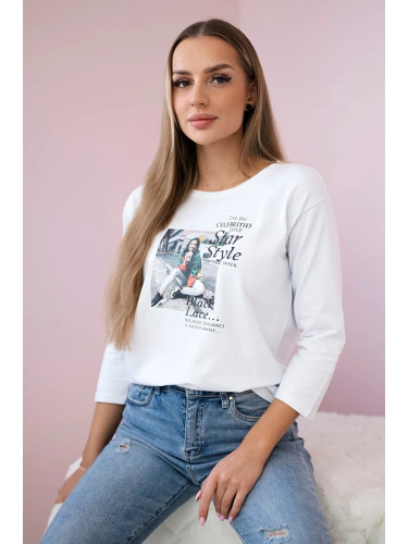 Blouse with Star Style print white