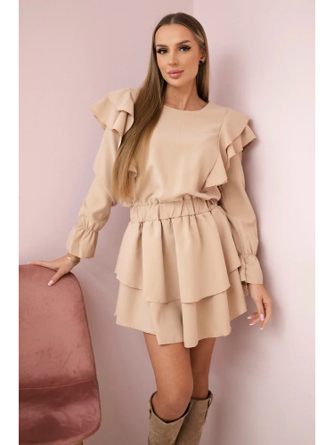 Beige dress with vertical ruffles