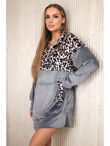 Leopard print velvet dress grey