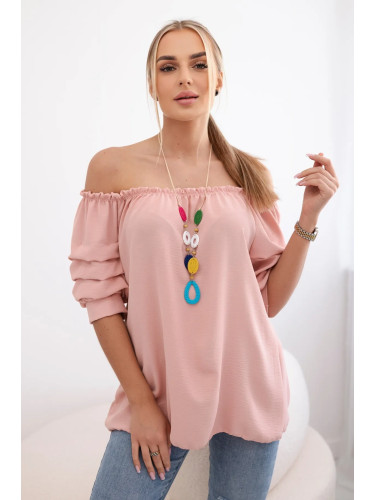 Spanish blouse with decorative sleeves powder pink
