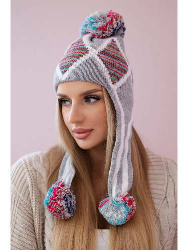 Women's cap with long ears Eunika K322 gray+red