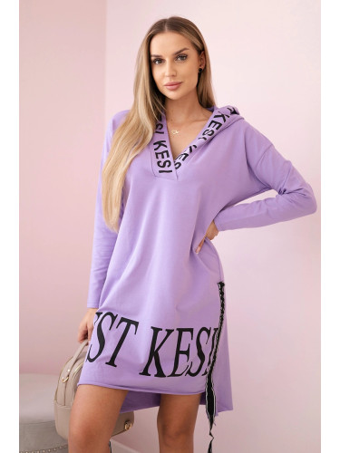 Hooded dress with purple print