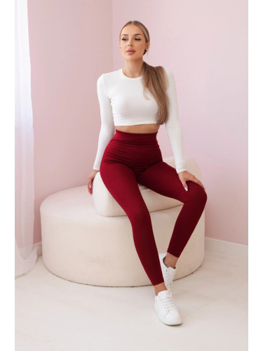 Striped leggings trousers in burgundy color