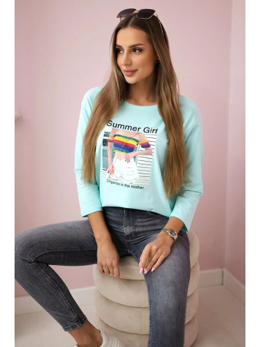 Blouse with Summer Girl mint print