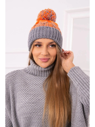 Kesi Cap with a pompom Abigail K326 grey+orange neon