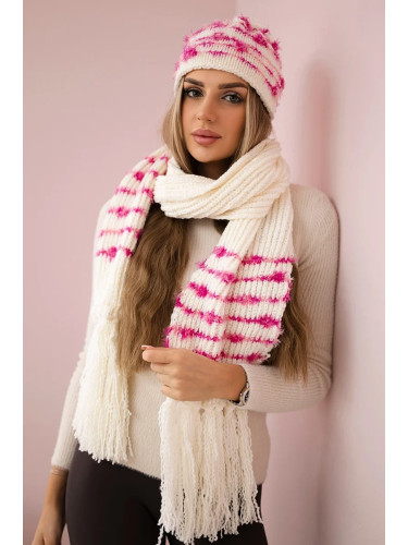 Women's set with scarf Anika K304 ecru + fuchsia