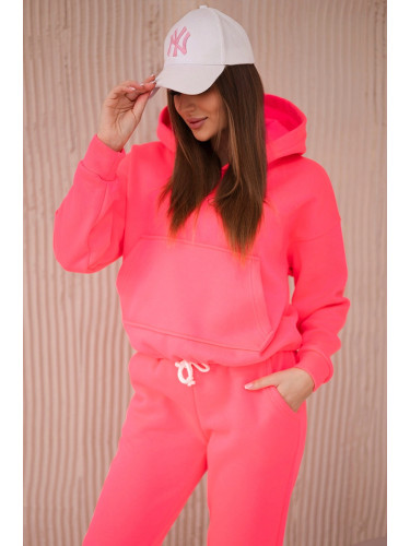 Insulated set with a sweatshirt with a tie at the bottom of the pink neon color