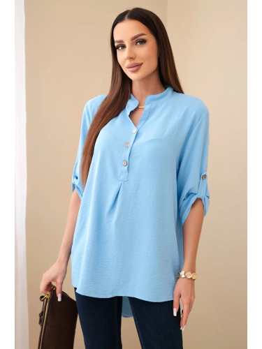 Blouse with a longer back blue