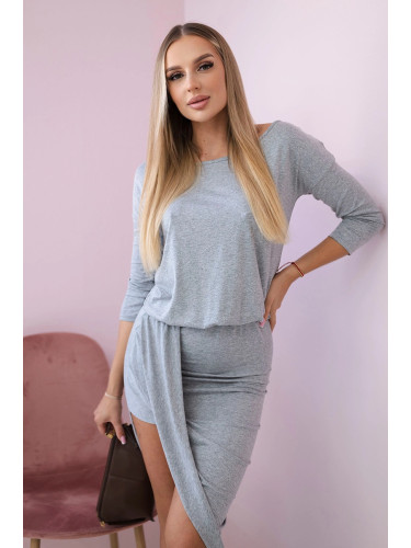 Asymmetrical dress, 3/4 sleeve gray