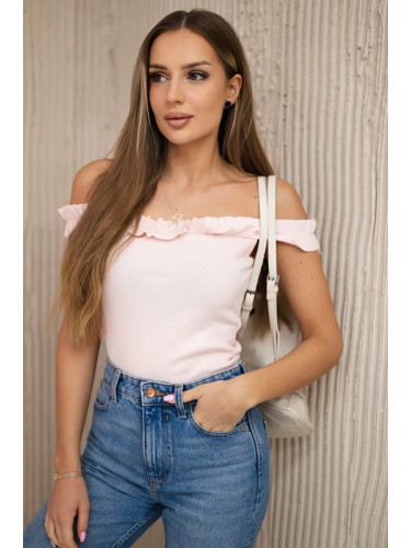 Shoulder-length blouse with frills powder pink