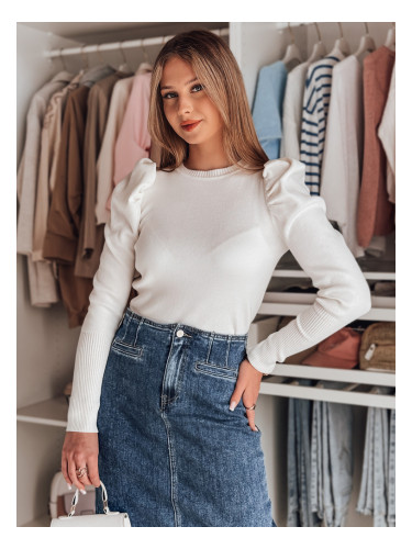 Дамски пуловер с бухнали ръкави ELENORI бял