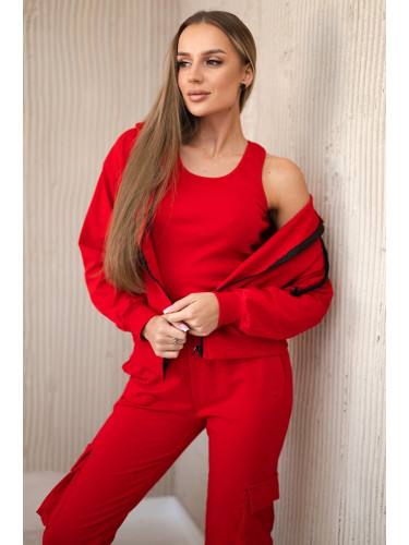 Set 3in1 sweatshirt + top + trousers red