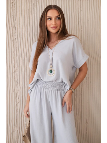 Kesi Włoski Set with necklace blouse + pants grey