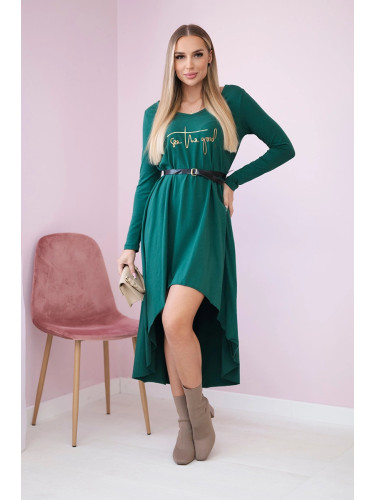 Dress with decorative belt and inscription dark green