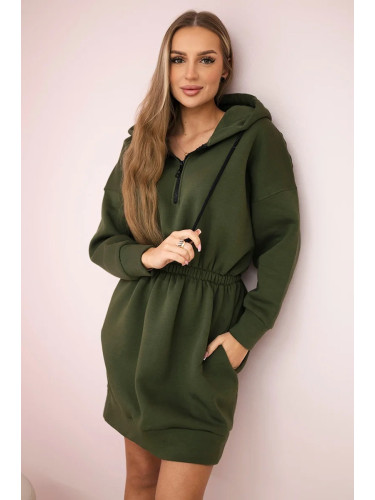 Insulated dress with a hood in khaki color