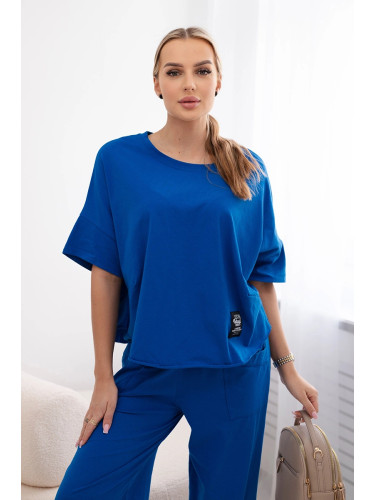 Włoski Cotton set blouse + trousers cornflower blue