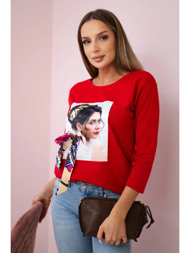 Blouse with graphics and a colorful bow 3D red