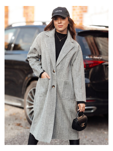 Płaszcz damski oversize AVELINNI długi w jodełkę szary Dstreet