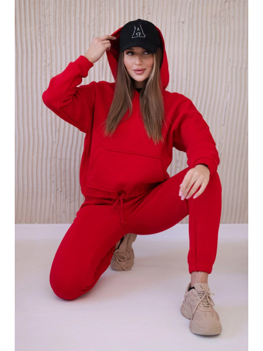 Insulated set with a sweatshirt with a tie at the bottom in red