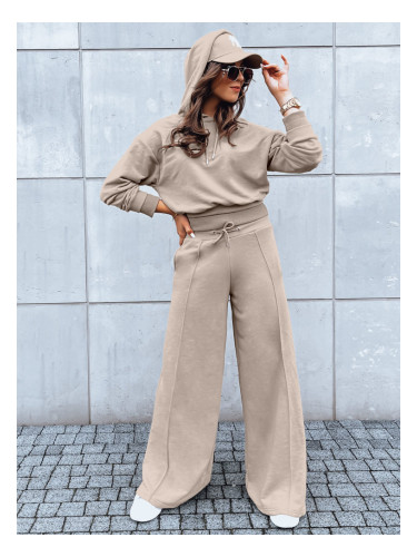 Zestaw damski spodnie wide led i bluza GALAXY GLOW ciemnobeżowy Dstreet