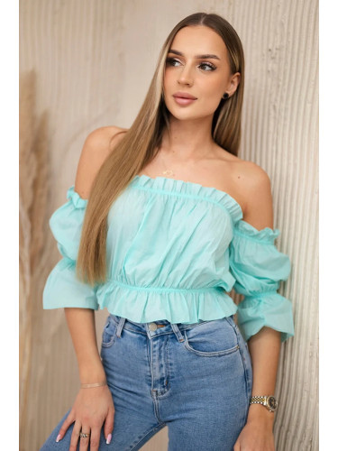 Mint blouse without shoulders