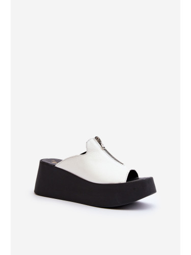 Zazoo 2916 Дамски пързалки на масивна платформа с цип, бяло