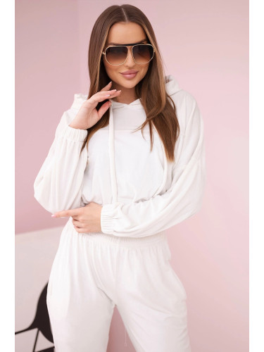 Velour set with hood ecru