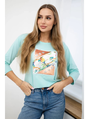 Blouse with 3D Bird mint graphics