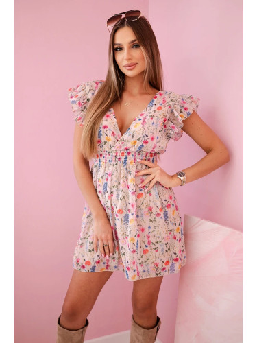 Floral dress with frills powder pink