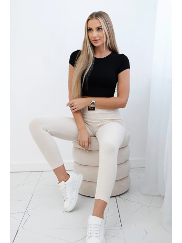 Ribbed leggings with high waist light beige