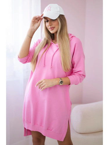 Dress with a hood and a long back - light pink