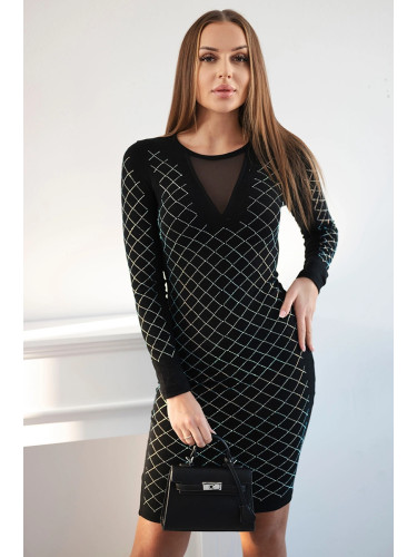 Knitted dress with a decorative pattern in black cubic zirconia