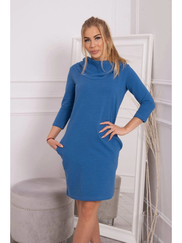 Denim dress with a hood and pockets